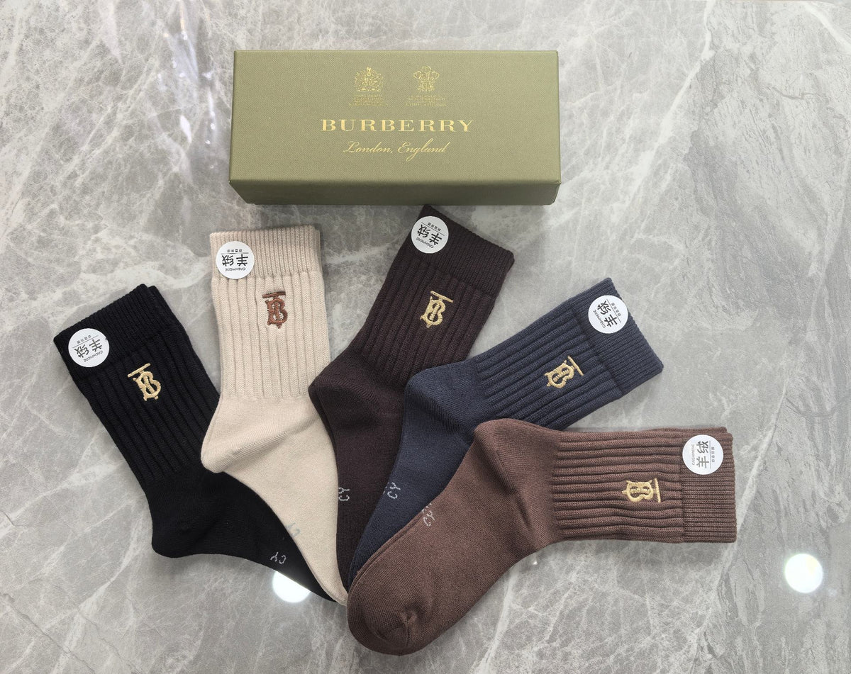 Burberry Folded Earthy Broad Stripe Cuffs Crew Socks, image 9