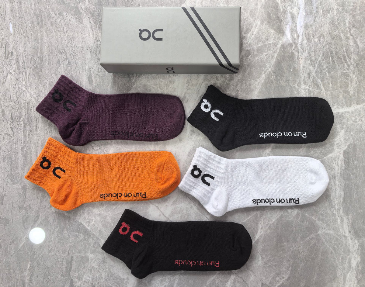 On Boxed Orange Burgundy Grey Wordmarks Crew Socks, image 4