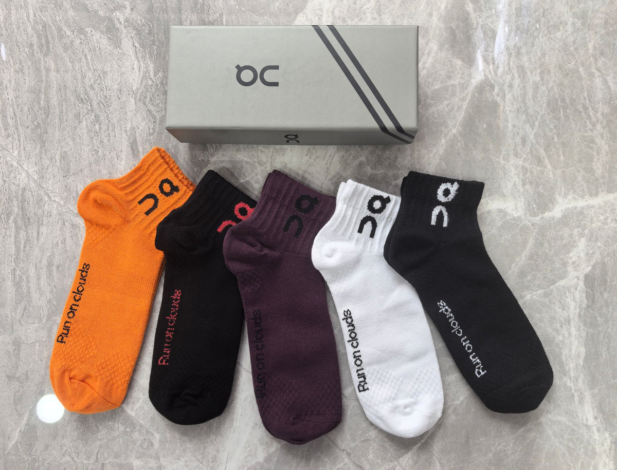 On Boxed Orange Burgundy Grey Wordmarks Crew Socks, image 5