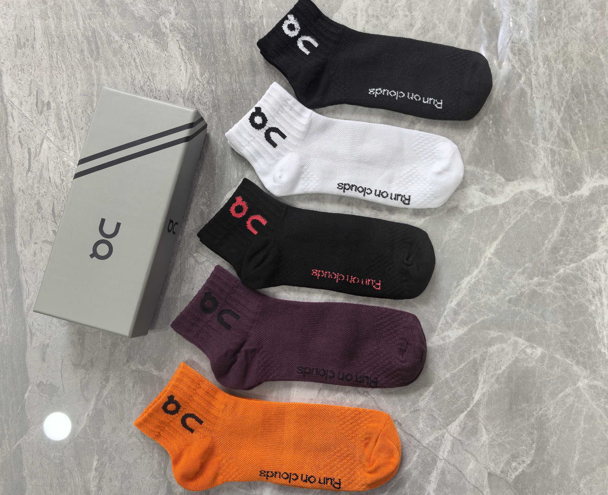 On Boxed Orange Burgundy Grey Wordmarks Crew Socks, image 2