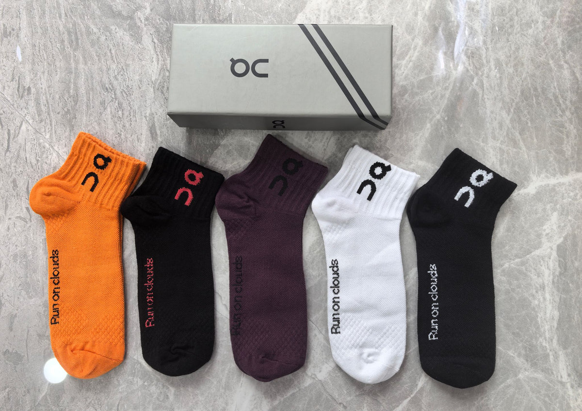 On Boxed Orange Burgundy Grey Wordmarks Crew Socks, image 6