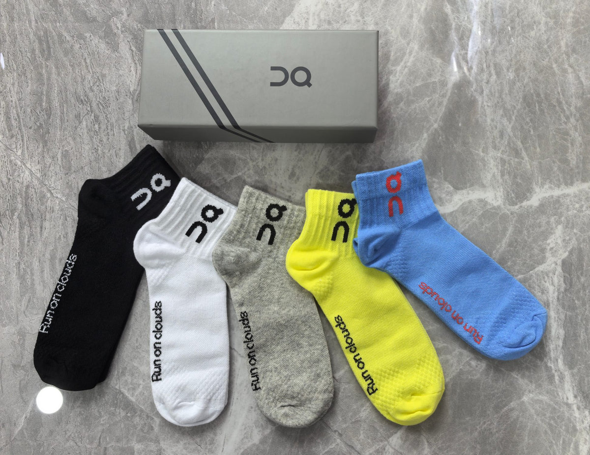 On Boxed Neon Yellow Blue Pink Lettering Crew Socks, image 5