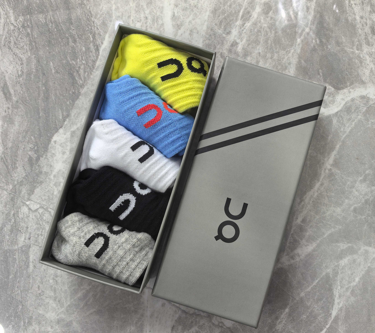 On Boxed Neon Yellow Blue Pink Lettering Crew Socks, image 1