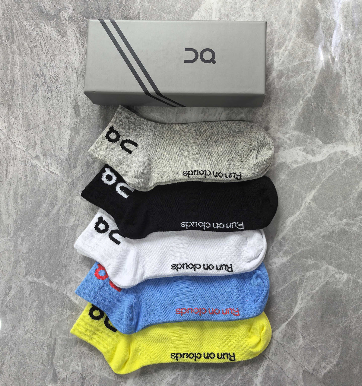 On Boxed Neon Yellow Blue Pink Lettering Crew Socks, image 3