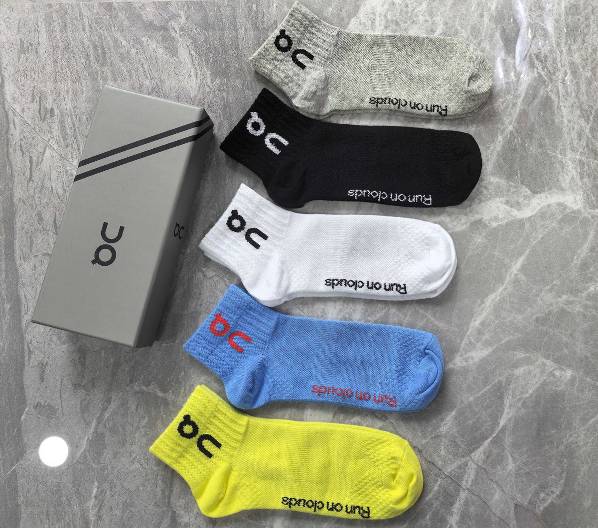 On Boxed Neon Yellow Blue Pink Lettering Crew Socks, image 2