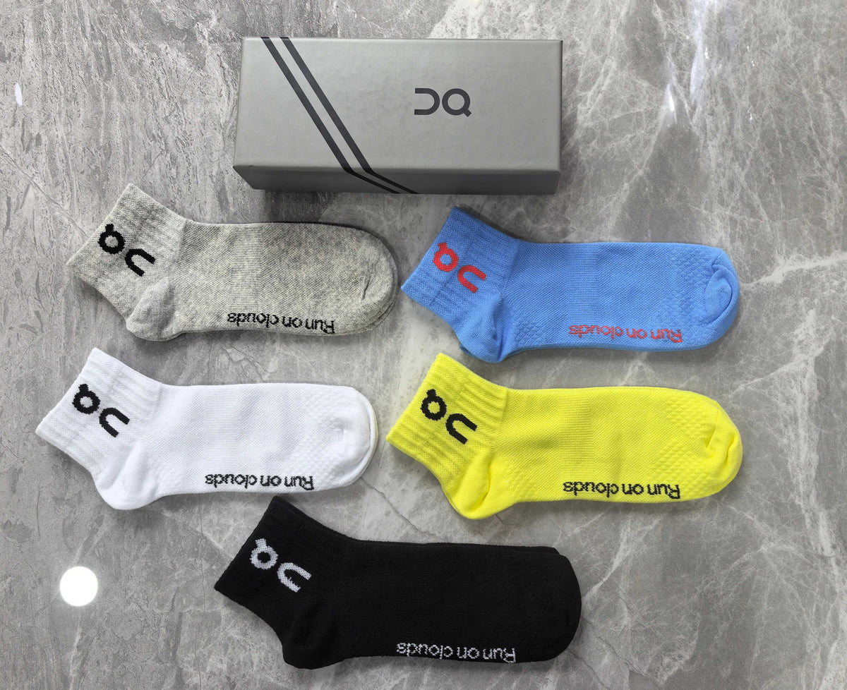 On Boxed Neon Yellow Blue Pink Lettering Crew Socks, image 4