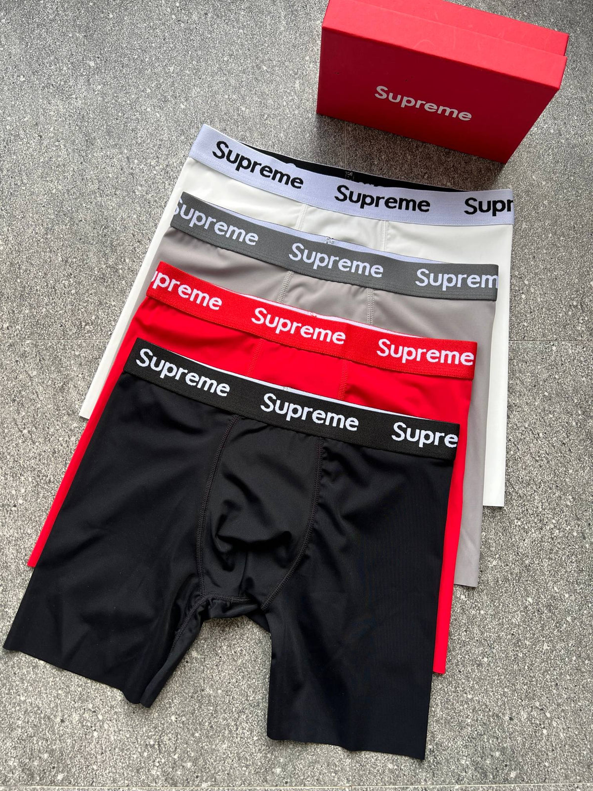Supreme Grey White Red Black Lettered Waistband Long-Leg Boxer Briefs, image 1