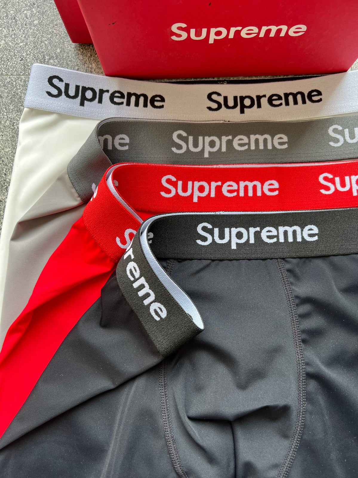Supreme Grey White Red Black Lettered Waistband Long-Leg Boxer Briefs, image 9