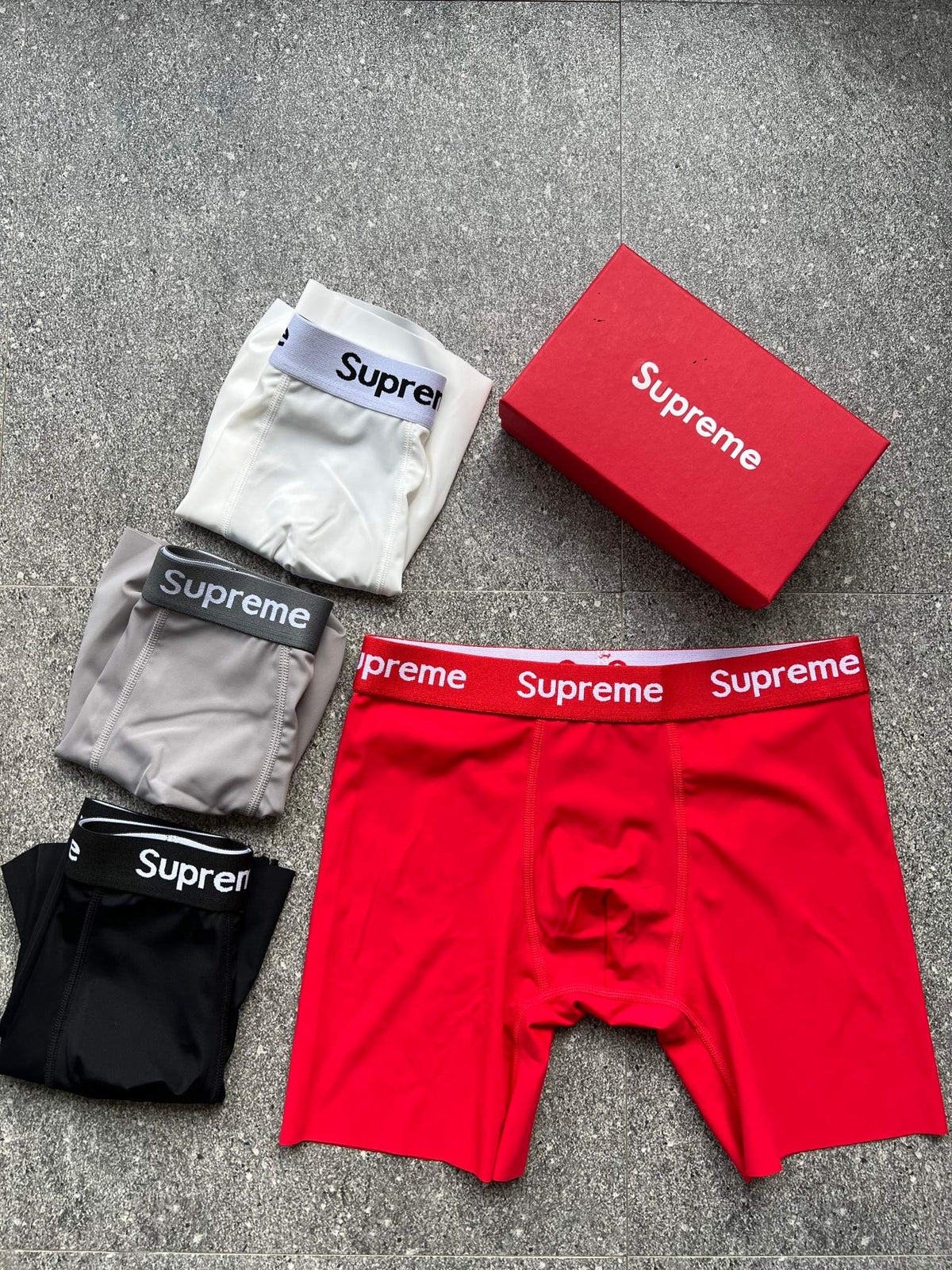 Supreme Grey White Red Black Lettered Waistband Long-Leg Boxer Briefs, image 3
