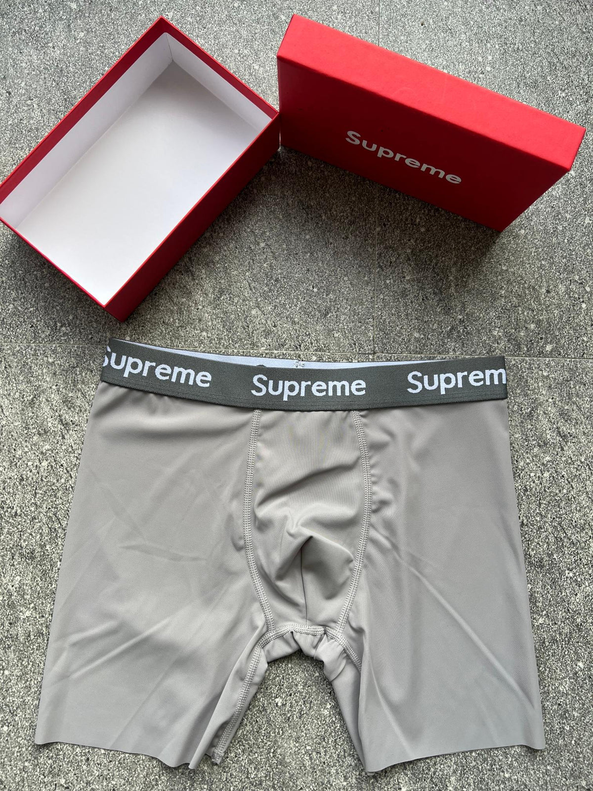 Supreme Grey White Red Black Lettered Waistband Long-Leg Boxer Briefs, image 7