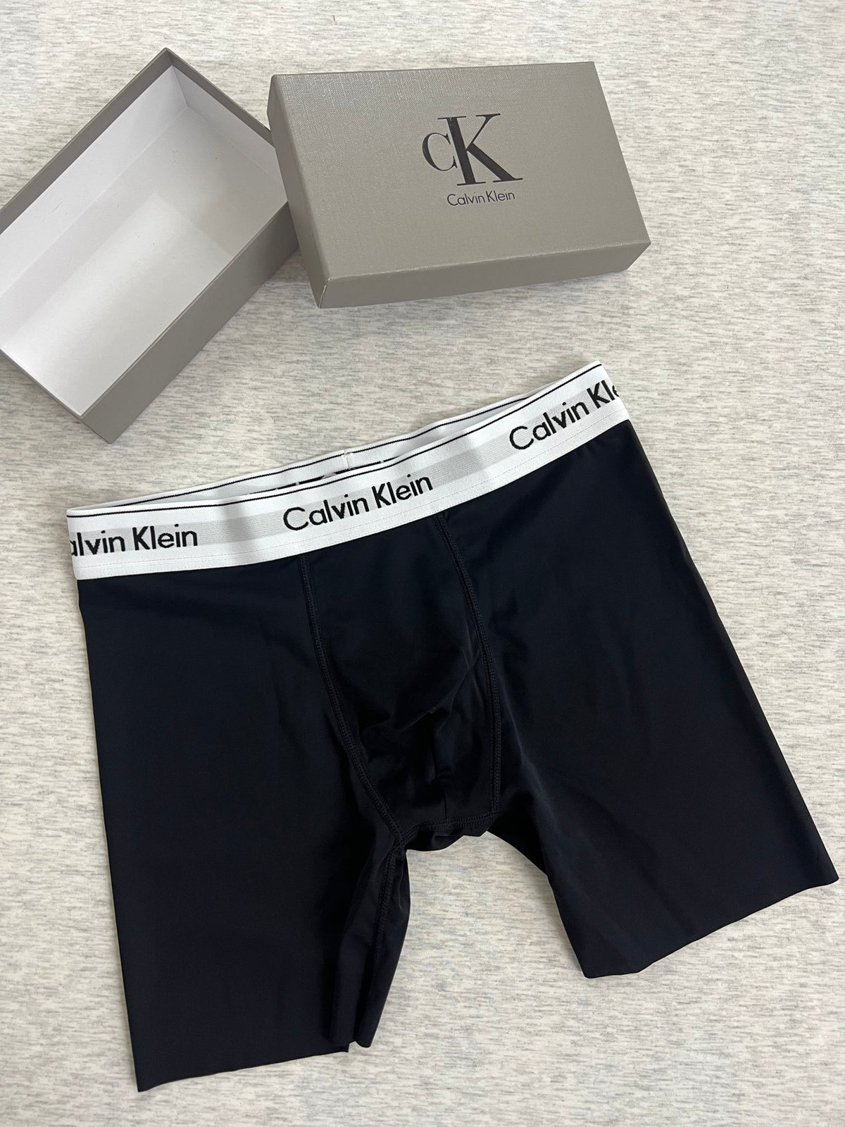 Calvin Klein Black White Red Letter Waist Long-Leg Boxer Briefs, image 4