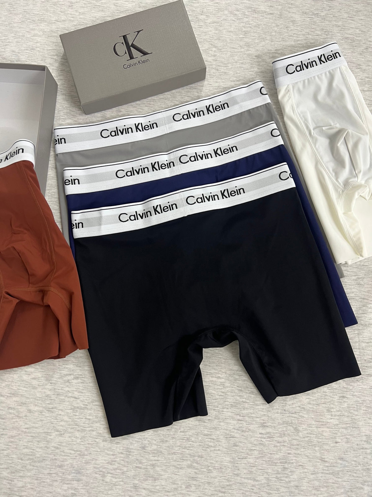 Calvin Klein Black White Red Letter Waist Long-Leg Boxer Briefs, image 3