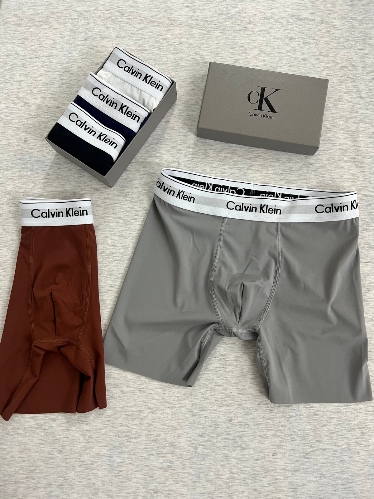 Calvin Klein Black White Red Letter Waist Long-Leg Boxer Briefs, image 6