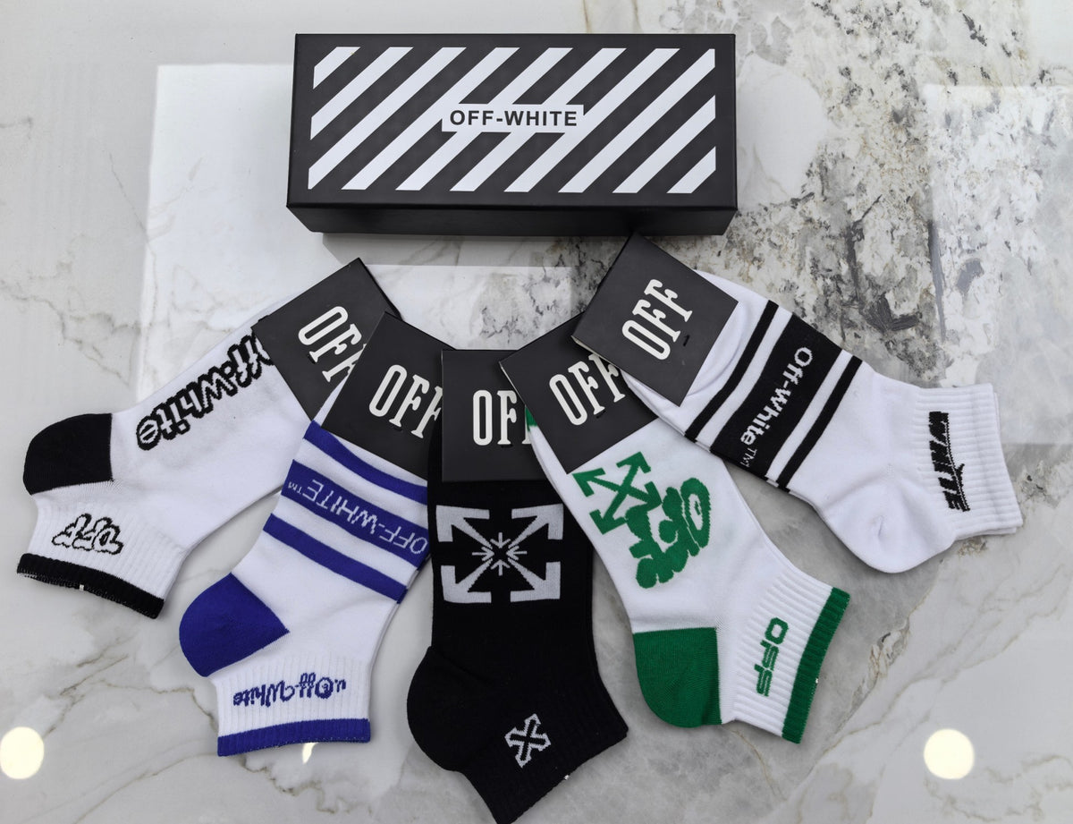 Off-White Black White Green Blue Mixed Letter Graphics Ankle Socks, image 5