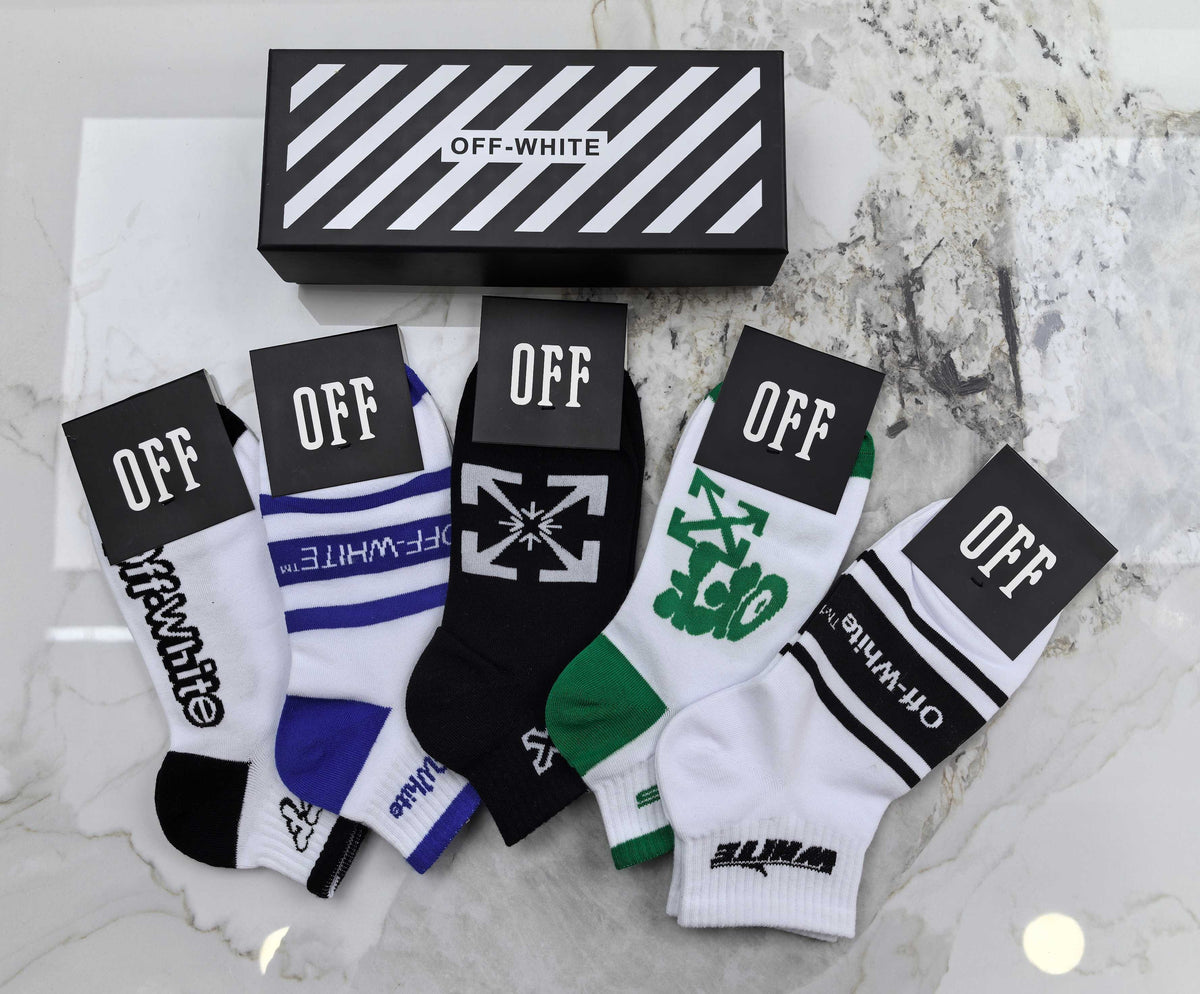 Off-White Black White Green Blue Mixed Letter Graphics Ankle Socks, image 4