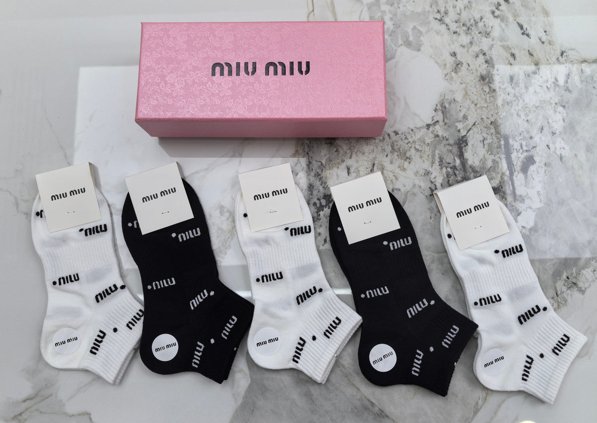 Miu Miu Black White Mixed Fine Letter Graphics Ankle Socks, image 2