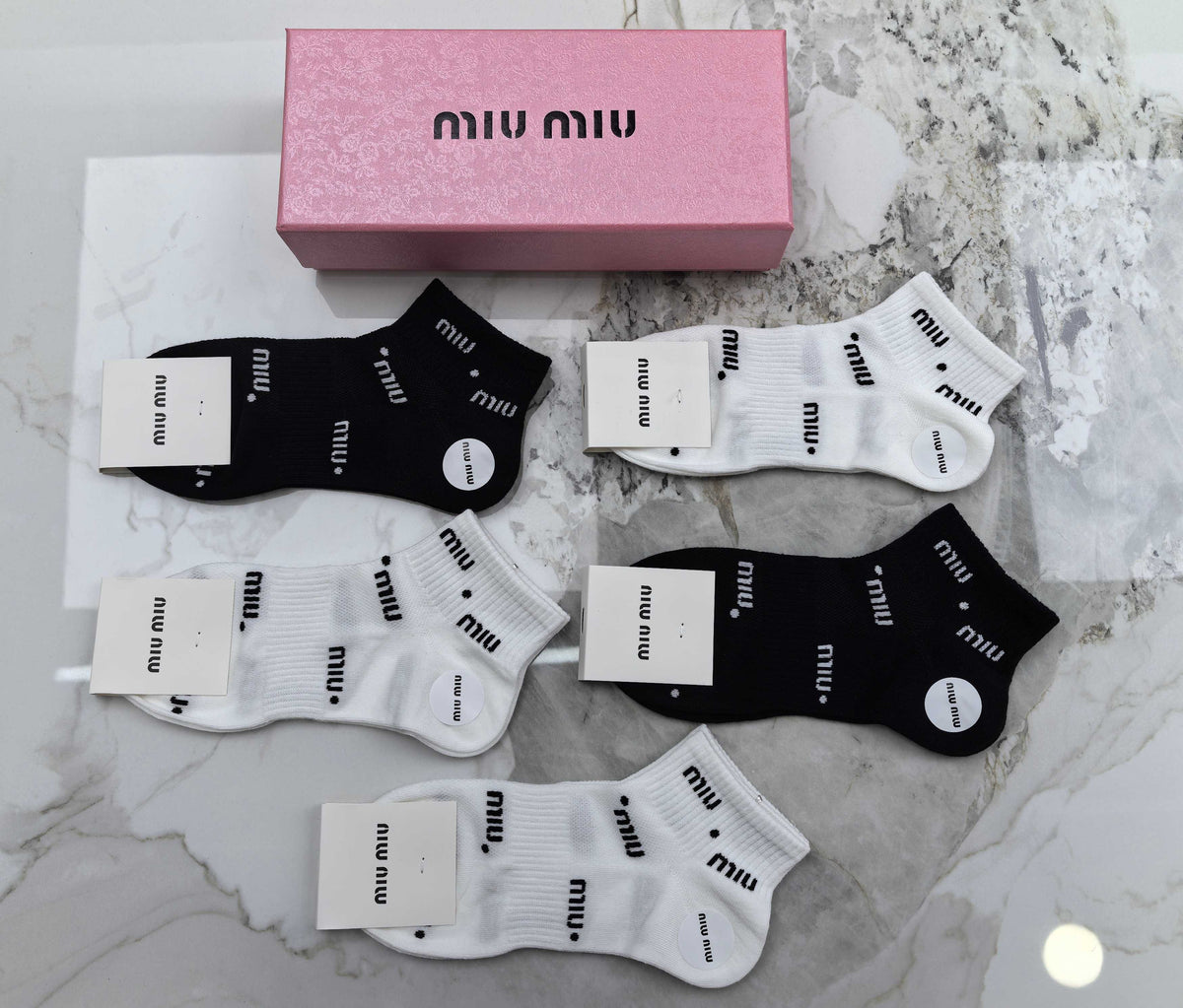 Miu Miu Black White Mixed Fine Letter Graphics Ankle Socks, image 3