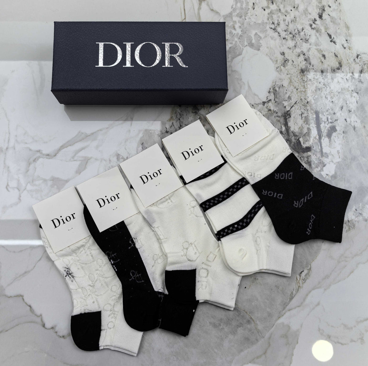 Dior Black White Grey Fine Stripe Mix Ankle Socks, image 5