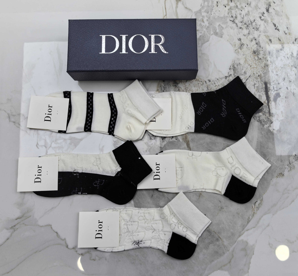 Dior Black White Grey Fine Stripe Mix Ankle Socks, image 4