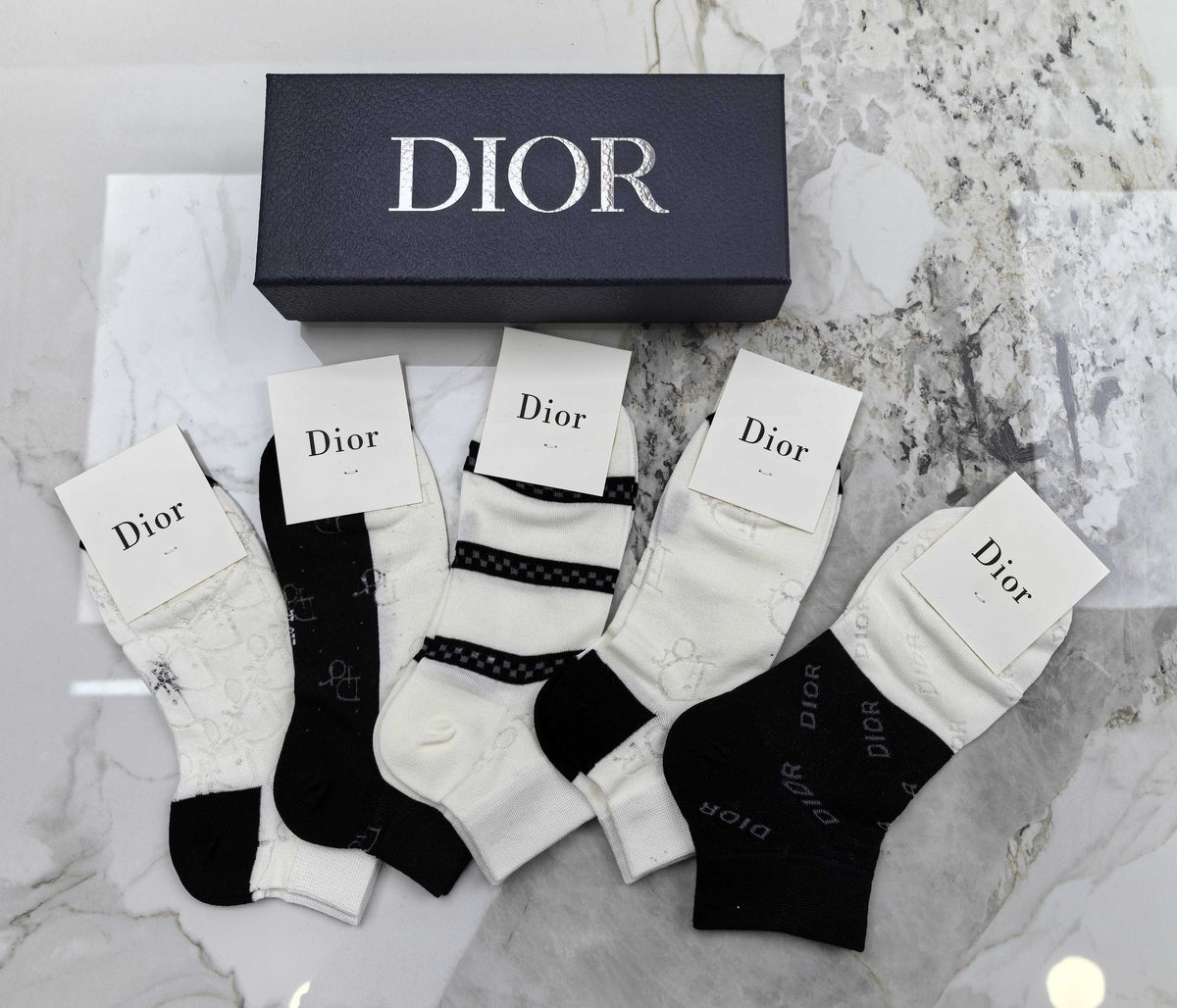 Dior Black White Grey Fine Stripe Mix Ankle Socks, image 3