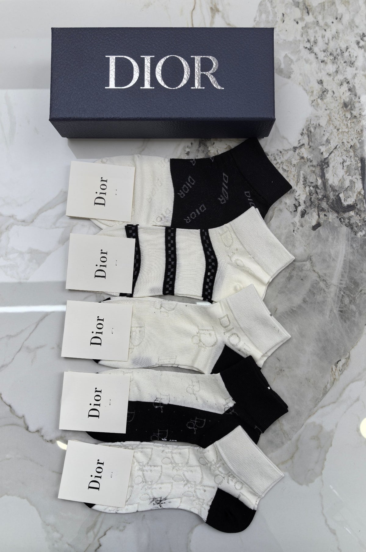 Dior Black White Grey Fine Stripe Mix Ankle Socks, image 6