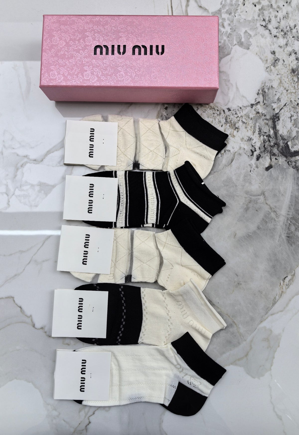 Miu Miu Black Cream White Contrast Toe Panels Ankle Socks, image 5