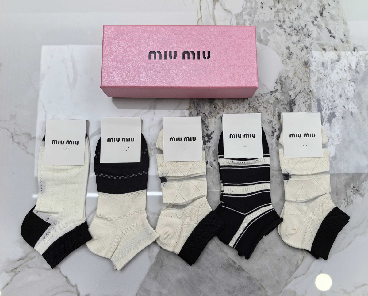 Miu Miu Black Cream White Contrast Toe Panels Ankle Socks, image 1
