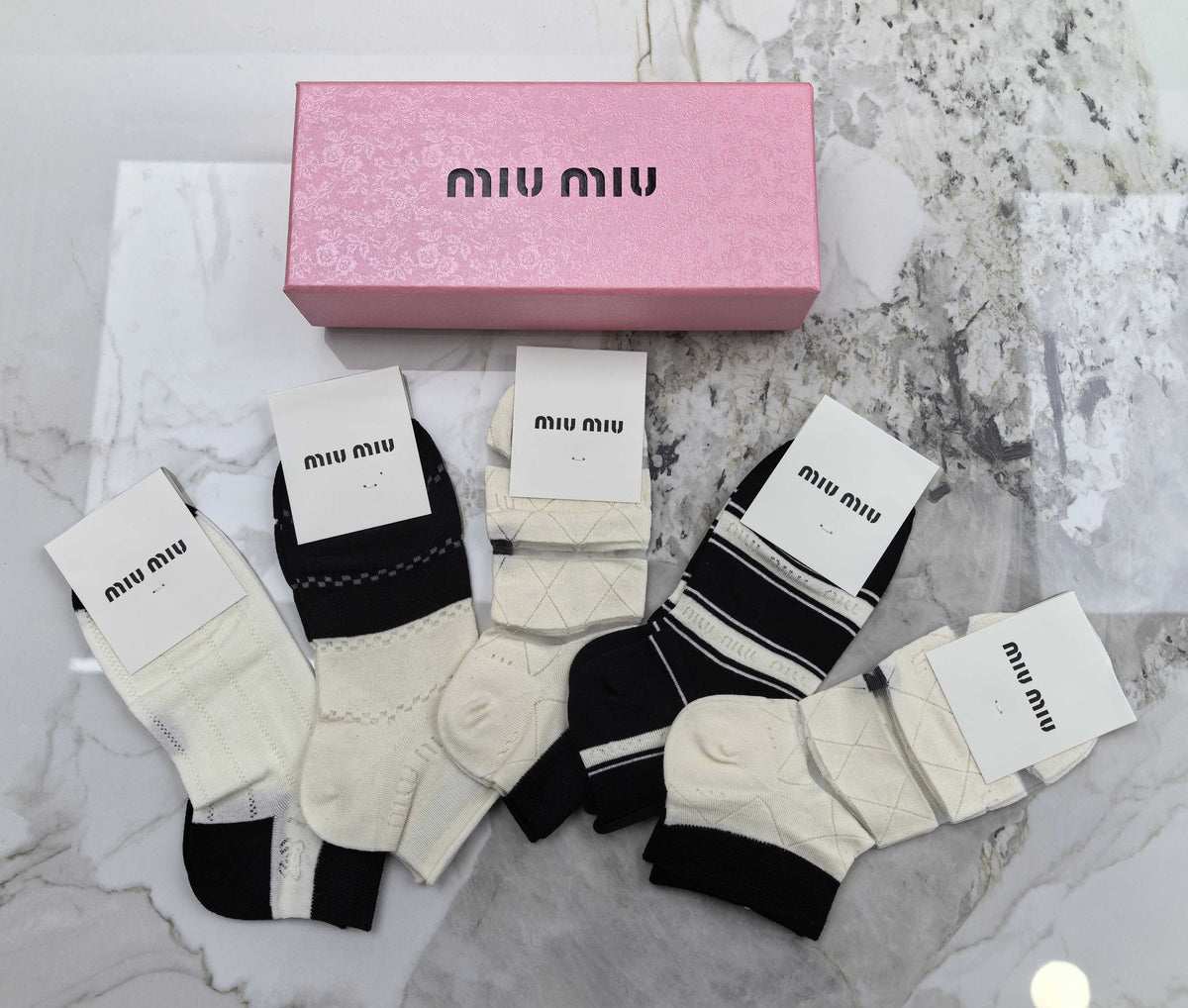 Miu Miu Black Cream White Contrast Toe Panels Ankle Socks, image 2