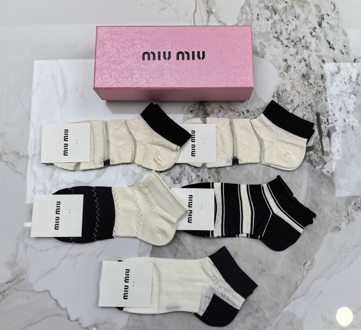 Miu Miu Black Cream White Contrast Toe Panels Ankle Socks, image 6
