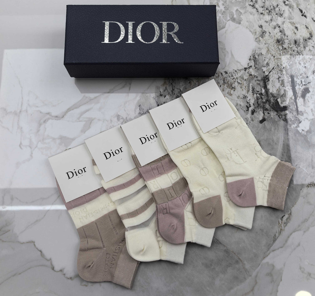 Dior Neutral Muted Stripe Pattern Ankle Socks, image 5
