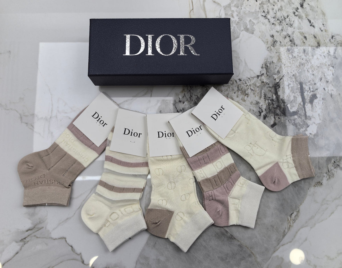 Dior Neutral Muted Stripe Pattern Ankle Socks, image 2