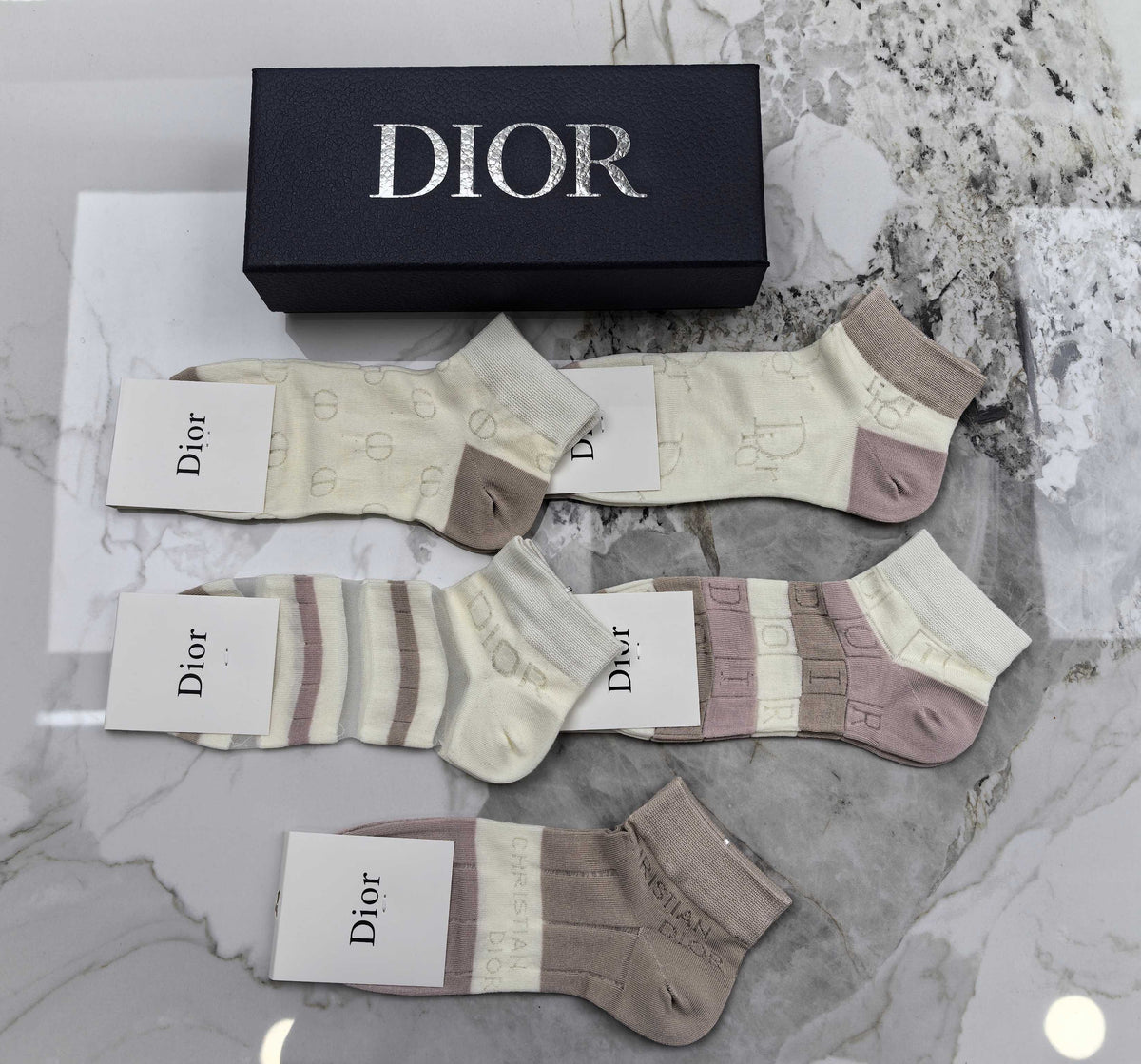 Dior Neutral Muted Stripe Pattern Ankle Socks, image 4