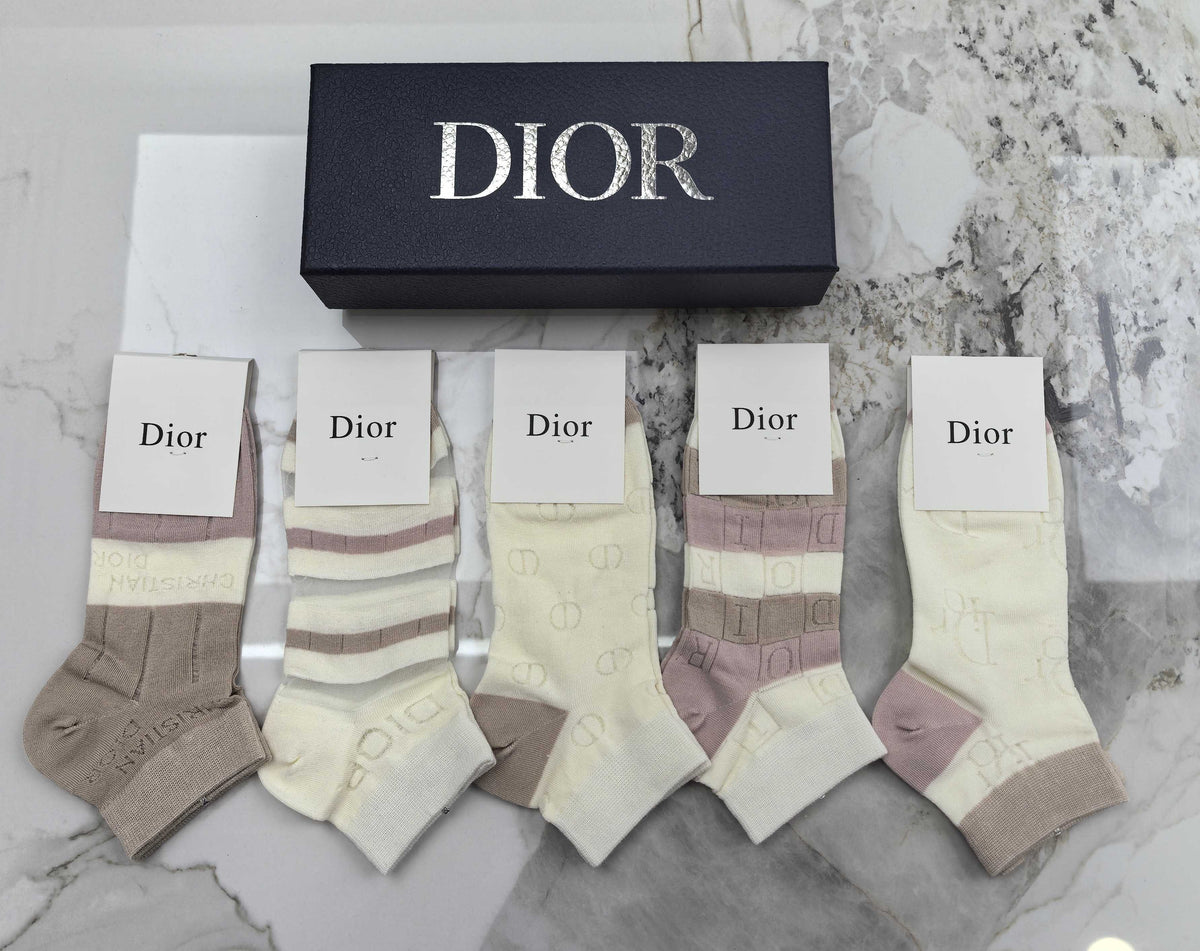 Dior Neutral Muted Stripe Pattern Ankle Socks, image 1