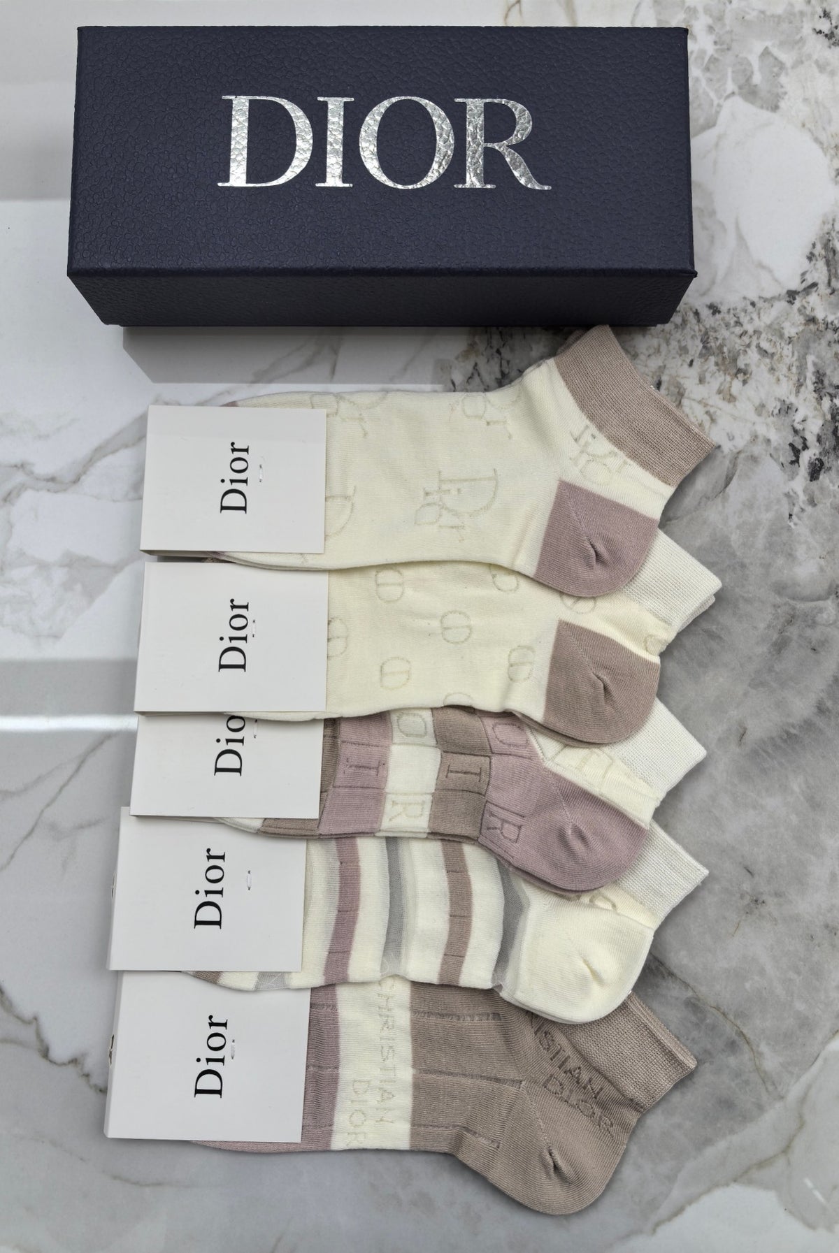 Dior Neutral Muted Stripe Pattern Ankle Socks, image 6