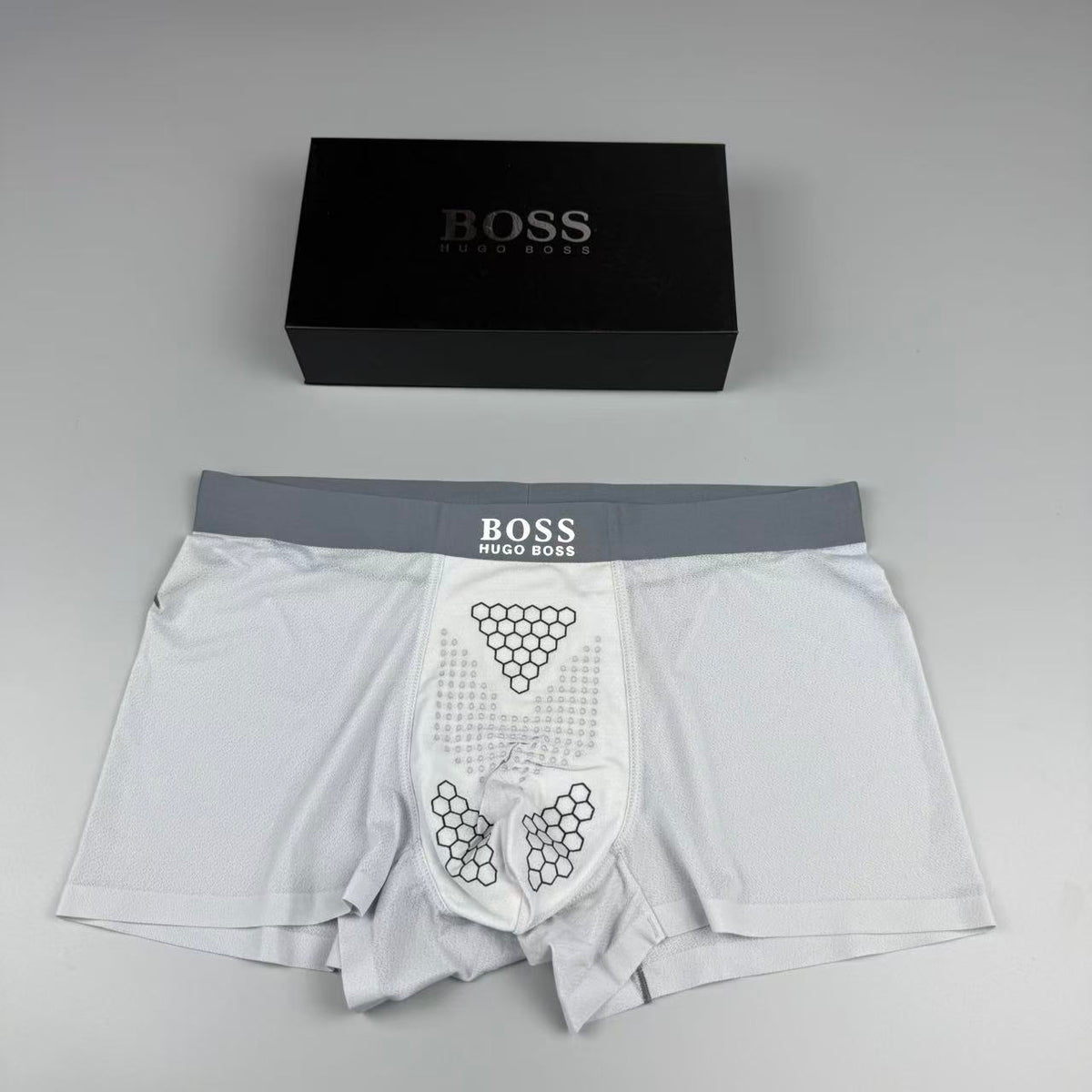 BOSS White Geometric Front Panel Boxer Briefs, image 1