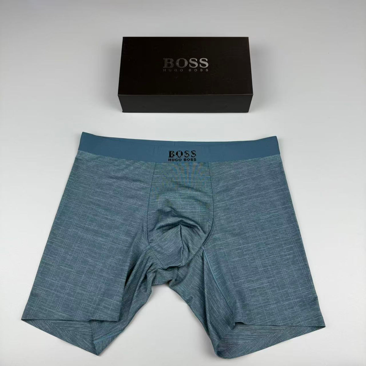 BOSS Blue Grey Extended Leg Long-Leg Boxer Briefs, image 1