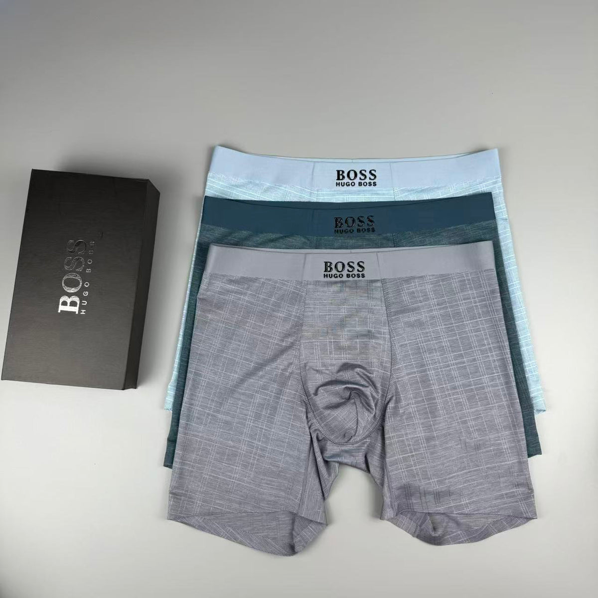 BOSS Blue Grey Extended Leg Long-Leg Boxer Briefs, image 4