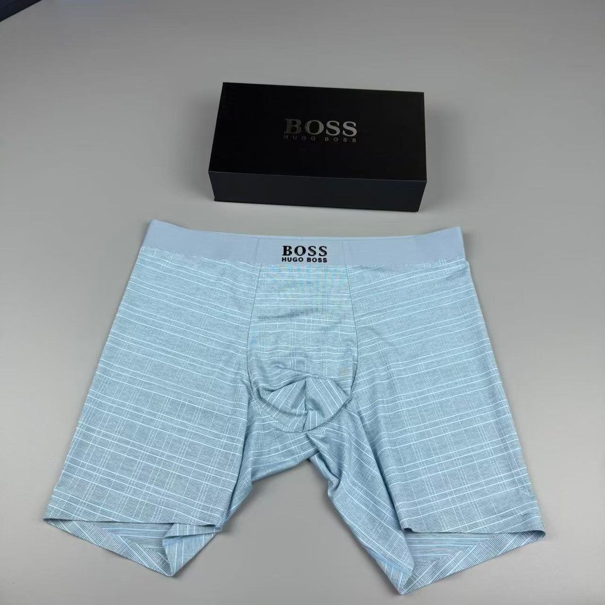 BOSS Blue Grey Extended Leg Long-Leg Boxer Briefs, image 3