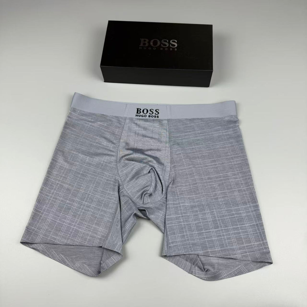 BOSS Blue Grey Extended Leg Long-Leg Boxer Briefs, image 2
