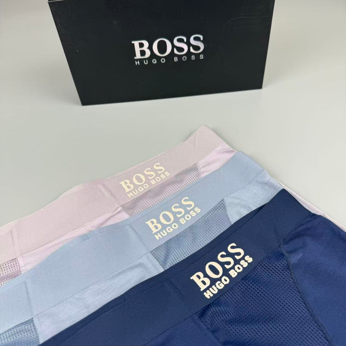 BOSS Navy Extended Leg Small Wordmark Long-Leg Boxer Briefs, image 5