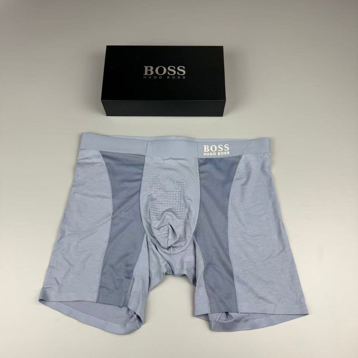 BOSS Navy Extended Leg Small Wordmark Long-Leg Boxer Briefs, image 2