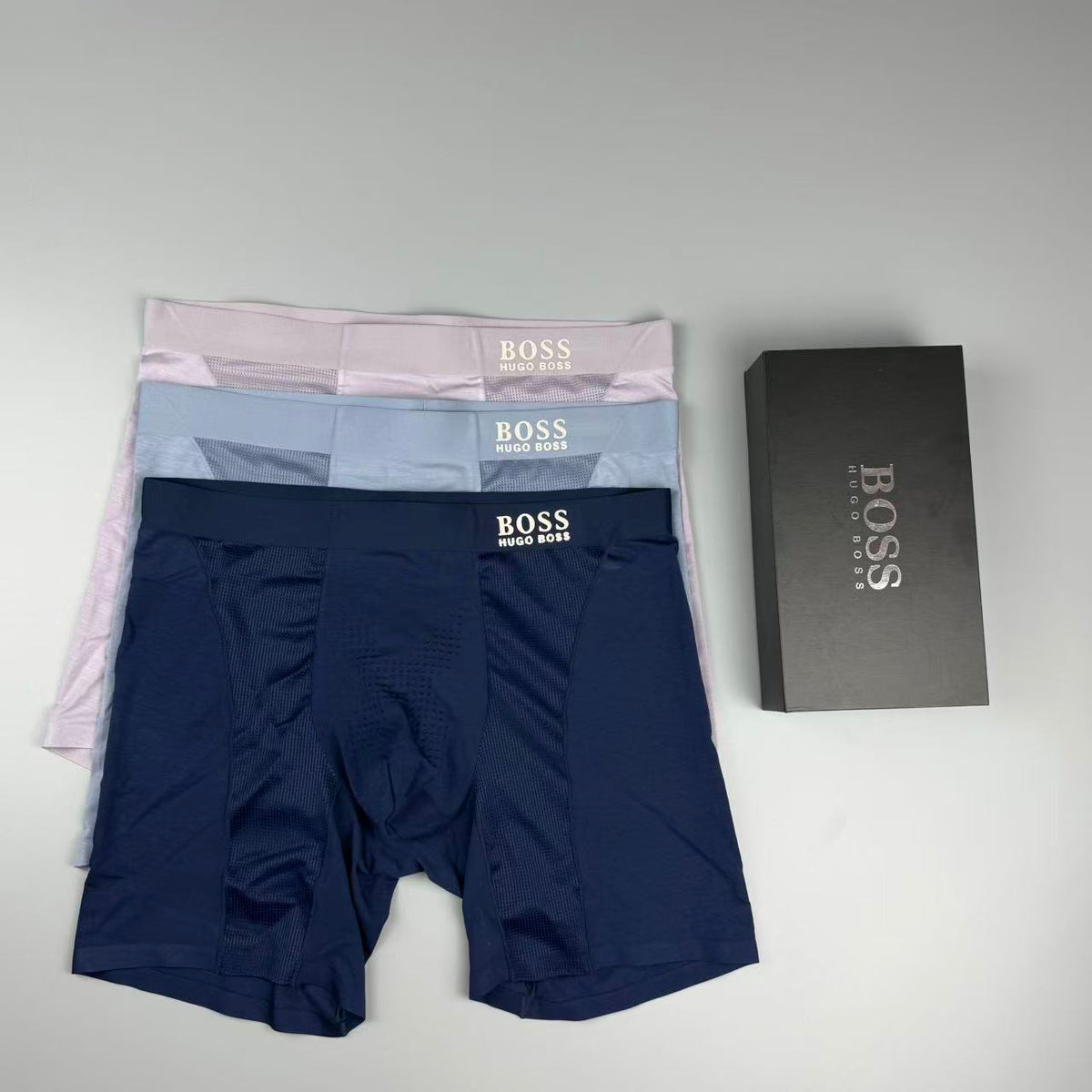 BOSS Navy Extended Leg Small Wordmark Long-Leg Boxer Briefs, image 6