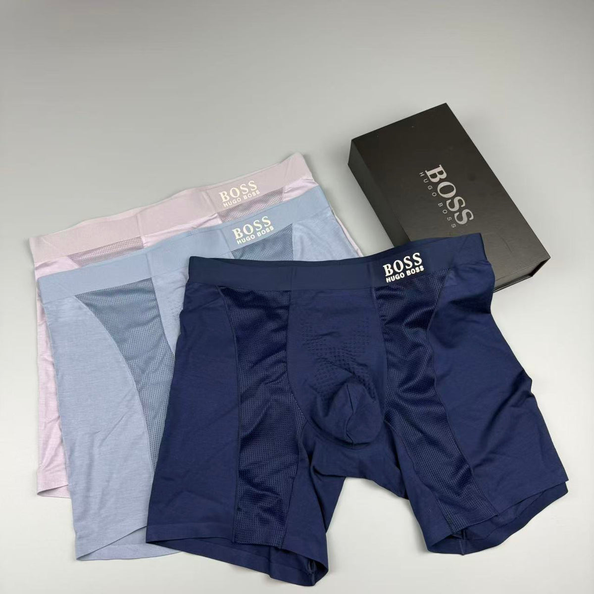 BOSS Navy Extended Leg Small Wordmark Long-Leg Boxer Briefs, image 8