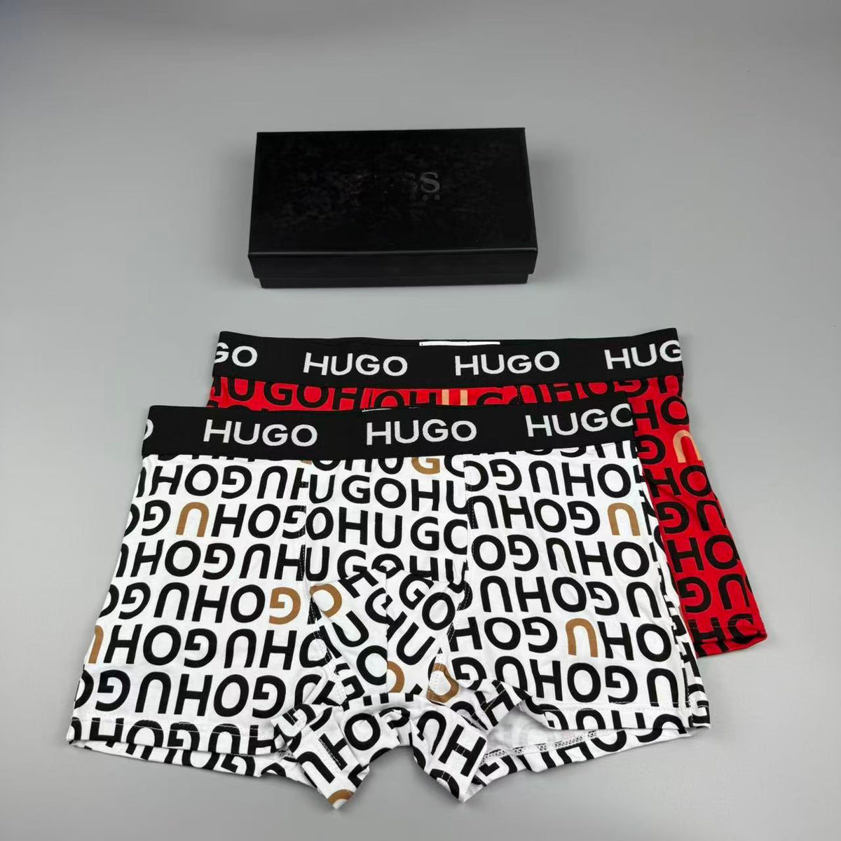 HUGO Black White Allover HUGO Letters Boxer Briefs, image 3