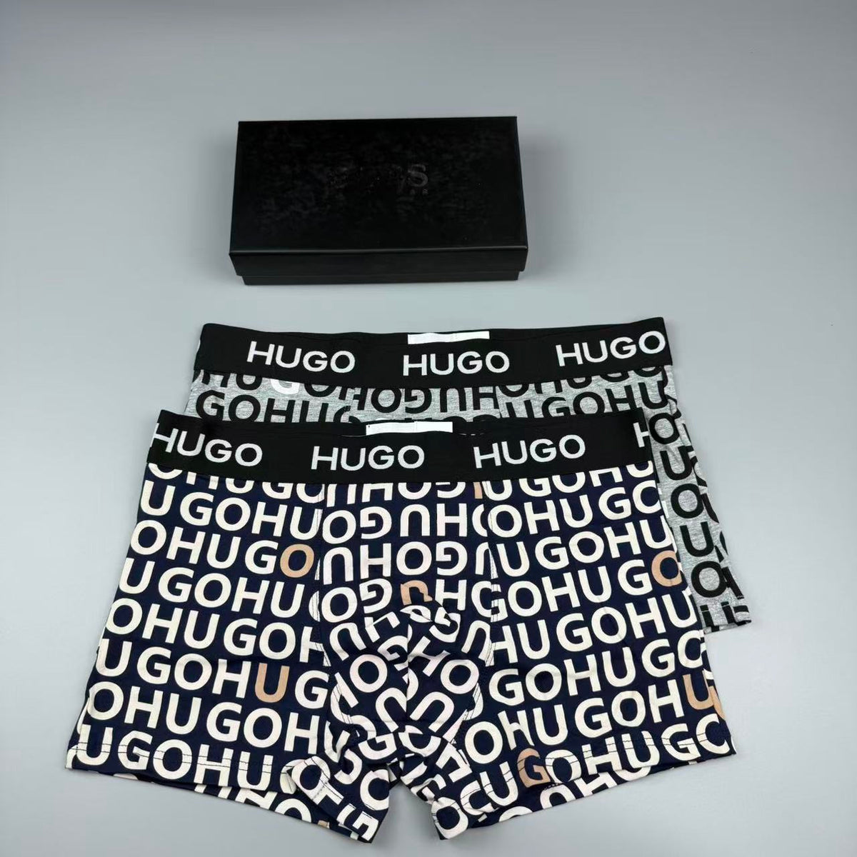 HUGO Black White Allover HUGO Letters Boxer Briefs, image 2