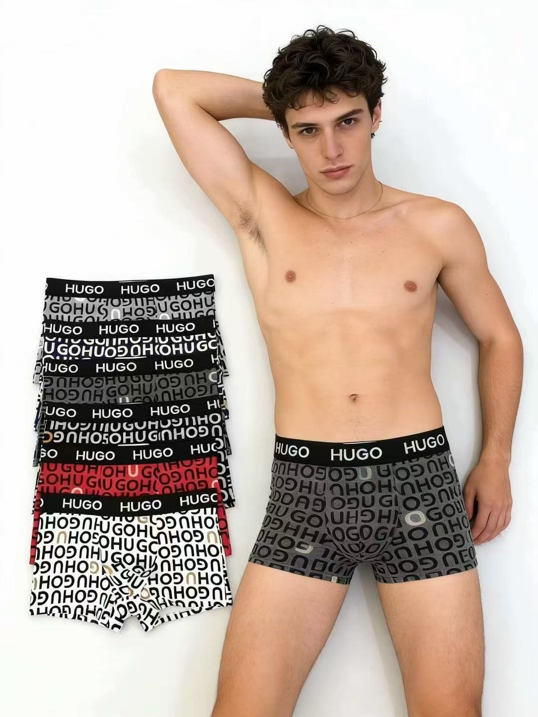 HUGO Black White Allover HUGO Letters Boxer Briefs, image 5