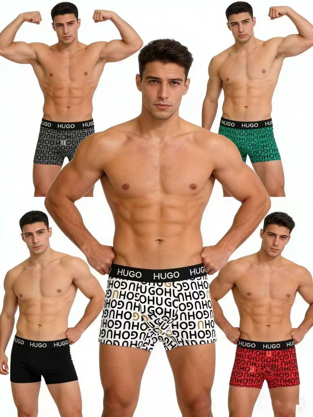 HUGO Black White Allover HUGO Letters Boxer Briefs, image 6