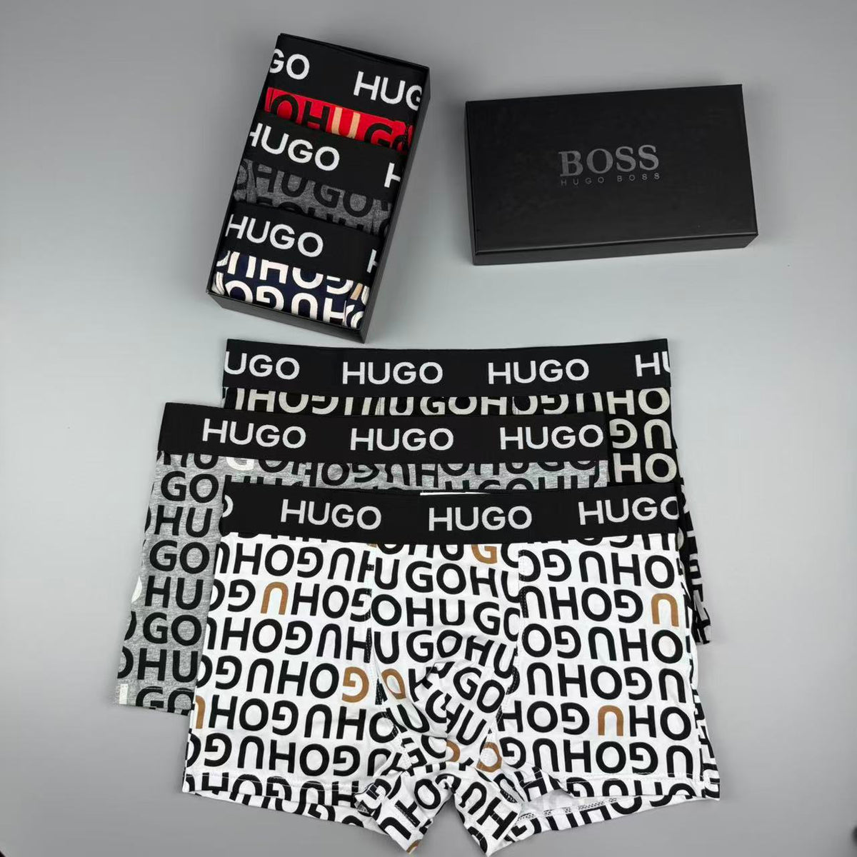 HUGO Black White Allover HUGO Letters Boxer Briefs, image 7