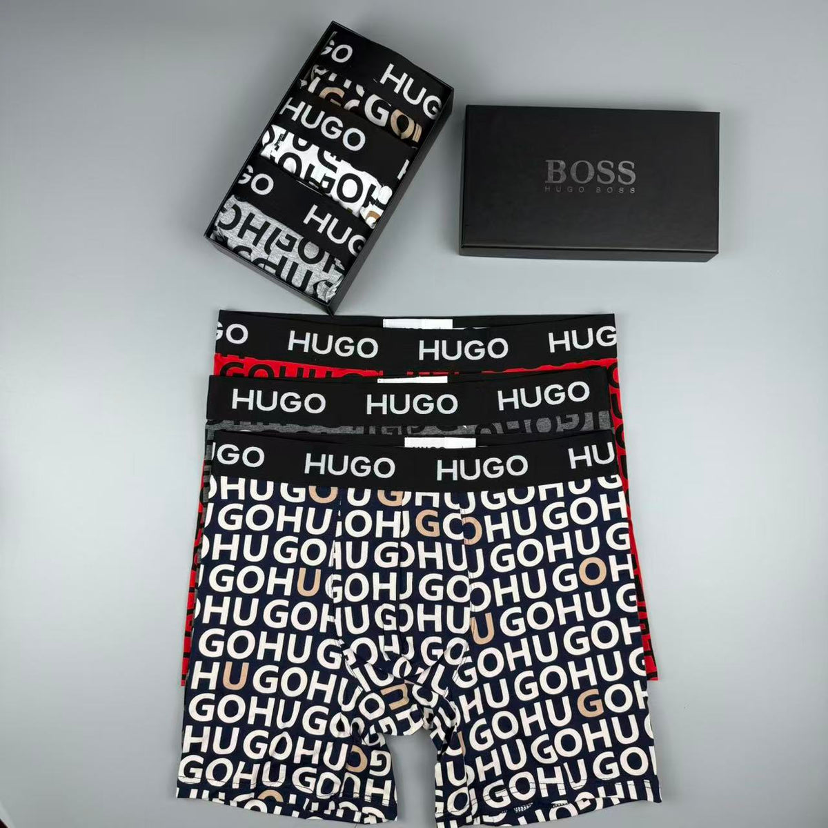 HUGO Black White Allover HUGO Letters Boxer Briefs, image 13