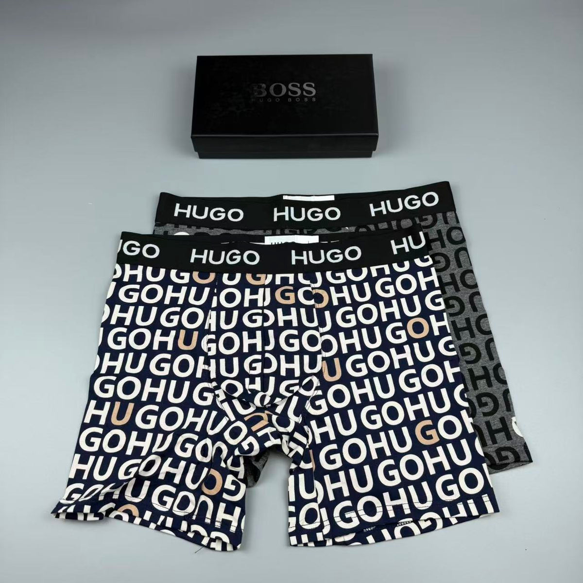 HUGO Black White Allover HUGO Letters Boxer Briefs, image 11